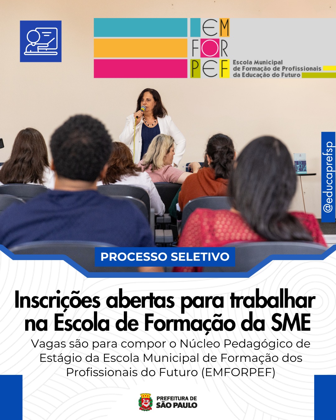 📢 Oportunidade na SME!
Estão abertas, até 06 de fevereiro, as inscrições para a vaga de Serviço Técnico Educacional (STE) no Núcleo Pedagógico de Estágio (NPE) da EMFORPEF, da Secretaria Municipal de Educação.
📝 Como se inscrever?
As inscrições são feitas por formulário online (clique no link). Para participar, é necessário estar logado com o e-mail institucional da SME (@edu) e preencher todas as informações solicitadas, como anuência, período probatório e currículo.
🎯 Critérios de seleção:
Experiência na área educacional, participação em processos formativos e vivência com acompanhamento de rotina administrativa. É desejável ter atuação em formação, acompanhamento pedagógico e organização de processos administrativos.
💼 Principais atribuições:
Realizar processos formativos e acompanhar os fluxos de contratação e pagamento de estagiários.
🔗 Saiba mais em nosso site: https://tinyurl.com/bdzjf8xj ou acesse o link da bio do Instagram para conferir todas as notícias da Educação Municipal.