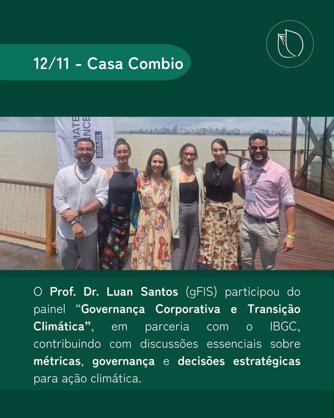 O gFIS esteve presente na COP30, representado pelo nosso Coordenador, Prof. Dr. Luan Santos e por diversos membros do grupo, dentre eles @sofia_zcarra , @gicasmine , @albuquerque_laura e @luisassebastianelli. Todos atuaram ativamente em discussões sobre finanças climáticas, governança corporativa e transição para uma economia de baixo carbono.
Ao longo da passagem do gFIS por Belém, o nosso coordenador conduziu e integrou debates em diferentes espaços - como Pavilhão do Brasil, a Casa EY e a Casa Combio - dialogando com instituições como IBGC, Bradesco, ABEEólica e empresas do Grupo Votorantim.
Os membros do gFIS também estiveram presentes no lançamento do Caderno Finanças Climáticas do Amanhã, reforçando o compromisso do grupo com pesquisa, formação e disseminação de conhecimento sobre finanças sustentáveis.
Para nós, estar na COP não é apenas acompanhar, é contribuir. É ter voz. É representar o Brasil acadêmico e institucional que estuda, pensa e constrói soluções para o clima e a economia!
Seguimos firmes na missão de fortalecer o debate sobre finanças climáticas no país e inserir o gFIS nos espaços de decisão e impacto.
#cop30 #ufrj #gfis #finaças #sustentabilidade
