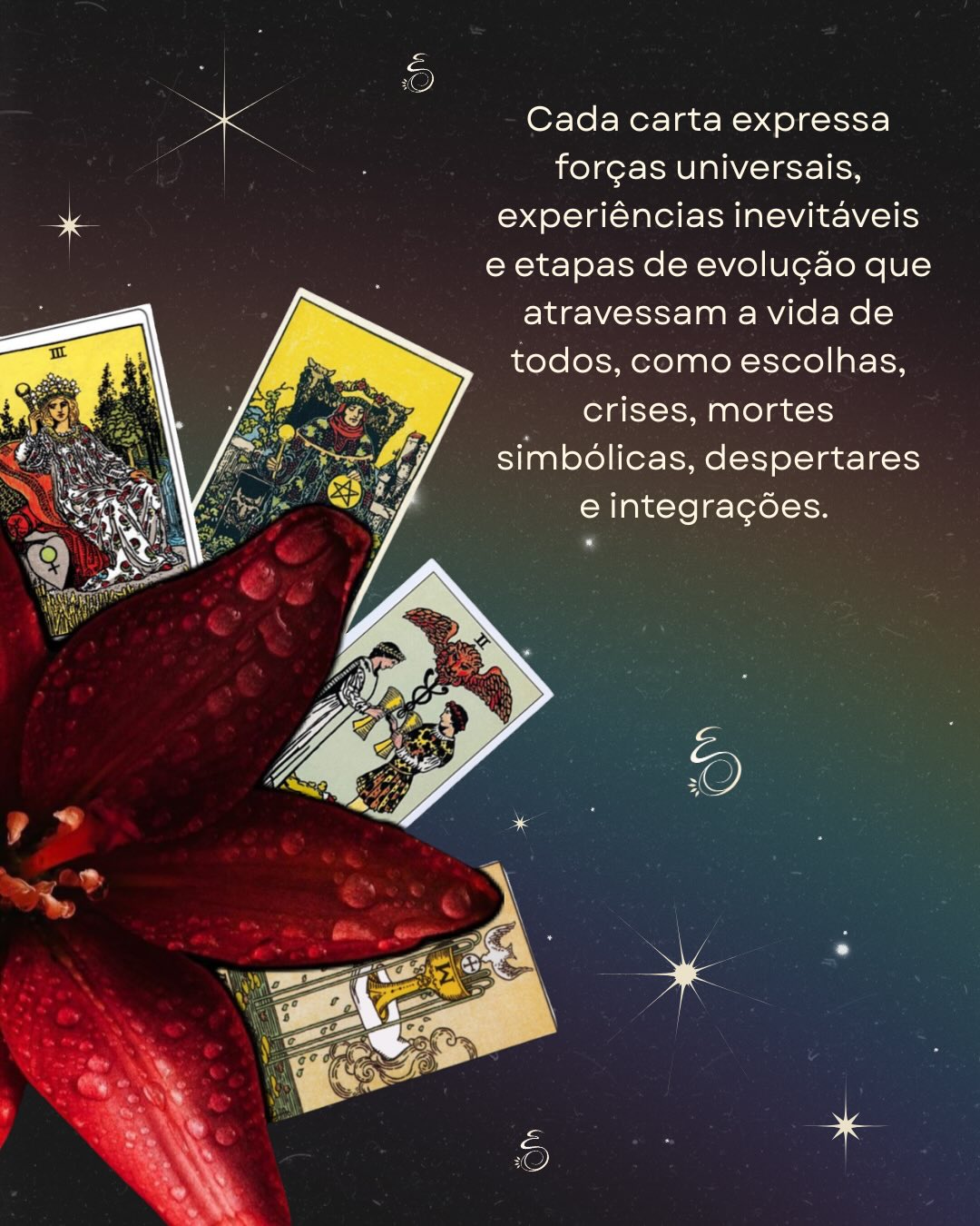 Cada um dos Arcanos Maiores do Tarot - 22 dentre as 78 cartas - descreve uma etapa da consciência em movimento — crises, escolhas, quedas e despertares que atravessam a vida inteira.
O Louco ensina o salto sem garantias, a Imperatriz fala de criação e prazer, a Justiça exige responsabilidade sobre os próprios atos.
A Morte não anuncia fim literal, mas a coragem de encerrar o que já não sustenta a alma. O Diabo expõe vínculos de dependência e poder. A Torre quebra ilusões para que algo mais verdadeiro possa nascer. O Sol devolve vitalidade e clareza depois do atravessamento.
Ler os Arcanos Maiores é aprender a reconhecer em que ponto do caminho você está — e o que precisa ser integrado.
No curso Do Zero a Tarologista, você aprende a ler os Arcanos Maiores com profundidade, ética e consciência simbólica, sem fórmulas prontas.
As inscrições para a próxima turma estão abertas.
Se o Tarot te atrai como ferramenta de consciência, esse é o seu chamado.