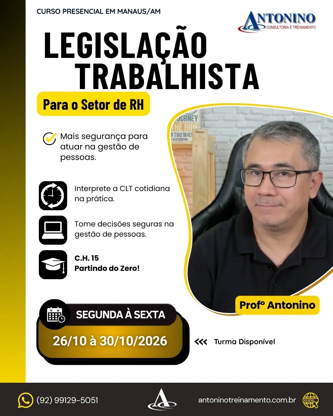 #TURMA CONFIRMADA! 26/10
LEGISLAÇÃO TRABALHISTA PARA O SETOR DE RH
treinamento, você aprende a aplicar a legislação trabalhista na prática, desde contratos, jornadas, salários, férias e 13º até rescisões, estabilidade, justa causa e assédio
🎯 Mais conhecimento, mais segurança e menos riscos para sua atuação profissional.
🌐 www.antoninotreinamento.com.br
📲 https://wa.me/5592991295051 - LINK BIO E STORY
#LegislaçãoTrabalhista #RH #RecursosHumanos #DepartamentoPessoal CLT DireitoDoTrabalho